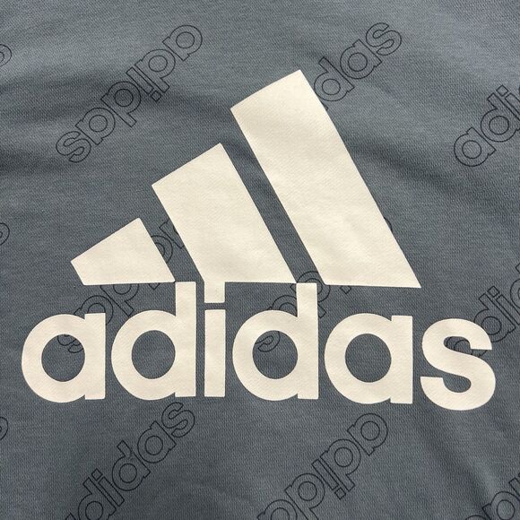 Adidas All Over Logo Hooded Sweatshirt Adult Medium Blue/Gray Hoodie Pockets - Picture 2 of 10